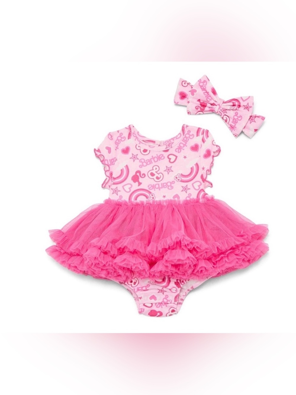 (341)Barbie Baby Girls Tutu Dress Bodysuit with Matching Headband